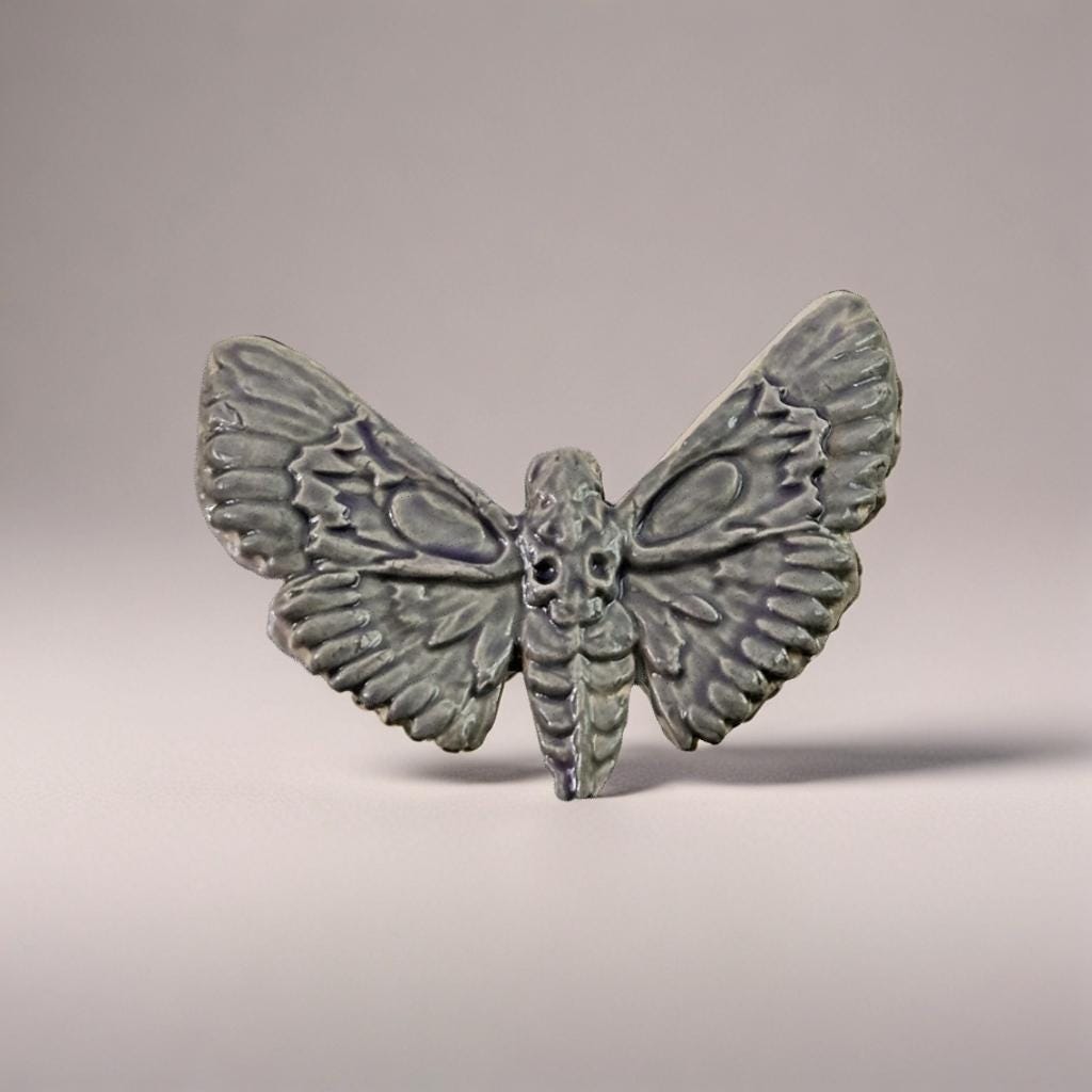Heart & Moth Ceramic Magnets – Handmade Gothic Decor