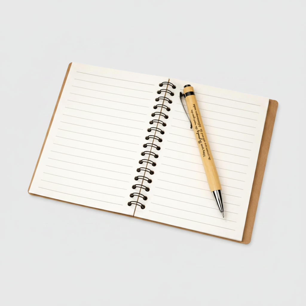 Kraft Notebook & Wooden Pen Set – Daily Affirmation in Writing, 14×10 cm