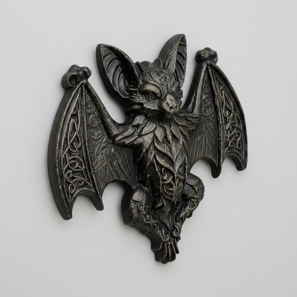 Midnight Sentinel Handmade Plaster Wall Hanging - Gothic Studio Cast Ornament, 14.5 x 14 x 2.5 cm by Hook & Hex