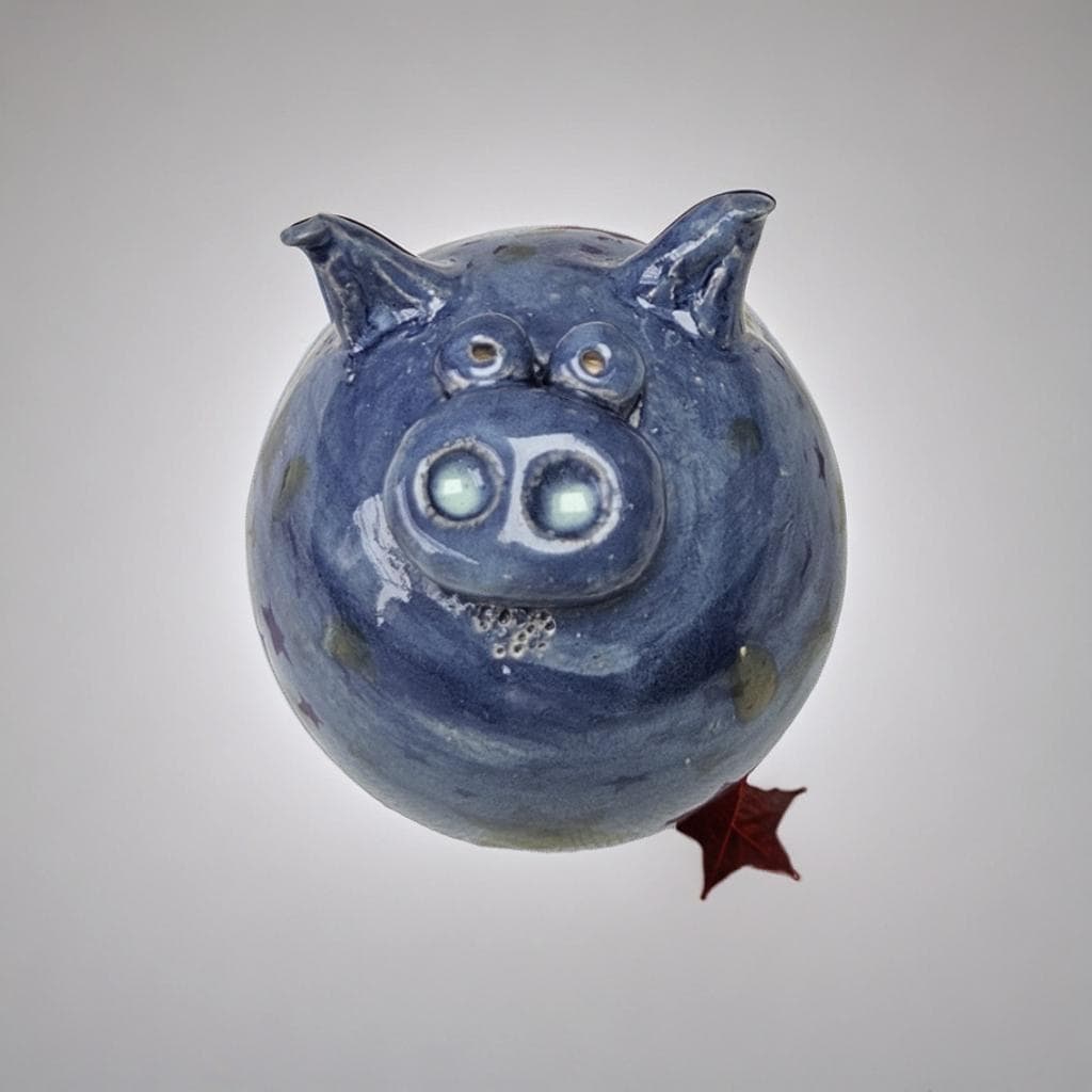 Quirky Ceramic Pig Figurine – Blue Moon Abundance Companion, Ø 8 × 7 cm by Red Raven Pottery