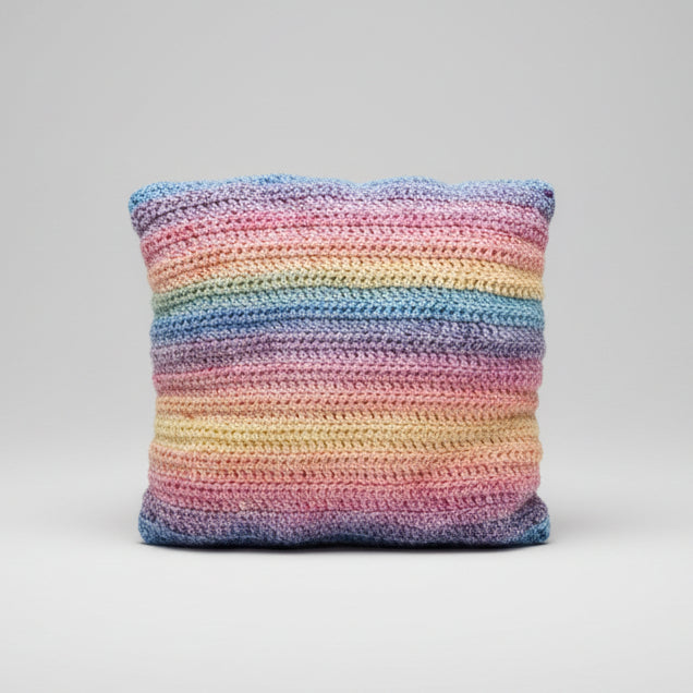 Rainbow Current Crochet Cushion – Pulse of Color and Joy, 32×32 cm by Hook & Hex
