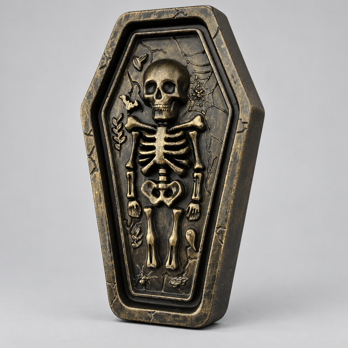 Rest in Pieces Handmade Plaster Wall Hanging – Gothic Coffin & Skeleton Ornament, 18 × 10.5 × 2.5 cm by Hook & Hex