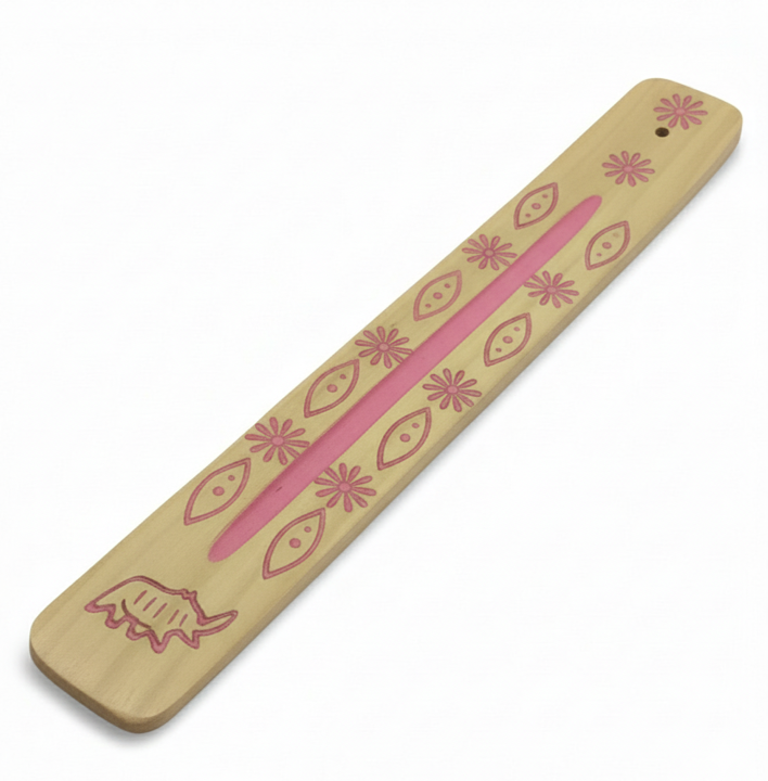 Rhino & Floral Wooden Incense Holder – Carrier of Strength & Gentle Joy, 25 cm