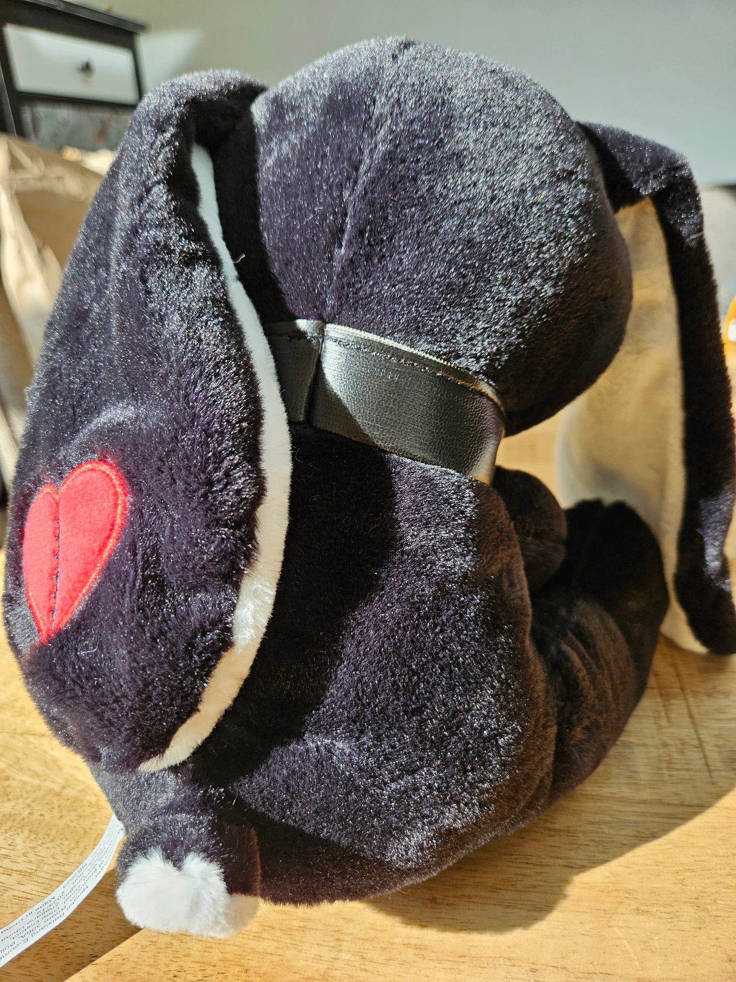 Broken Heart Black Bunny – 22cm Gothic Plush Toy with Embroidered Red Heart