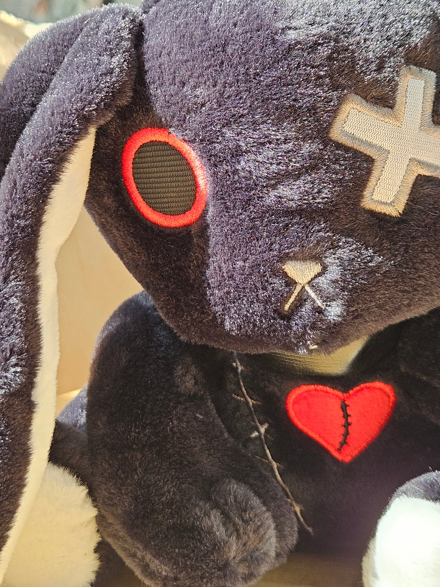 Broken Heart Black Bunny – 22cm Gothic Plush Toy with Embroidered Red Heart