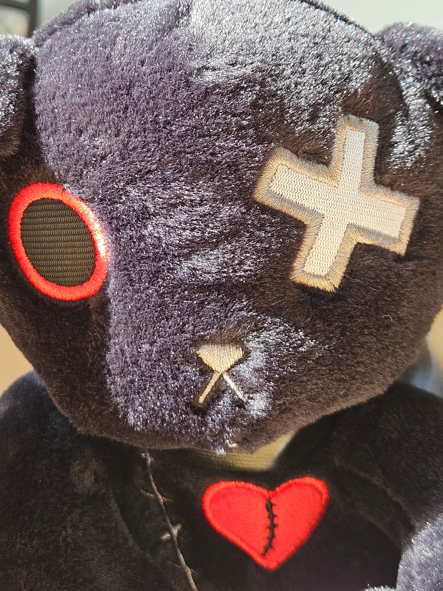 Broken Heart Black Bunny – 22cm Gothic Plush Toy with Embroidered Red Heart
