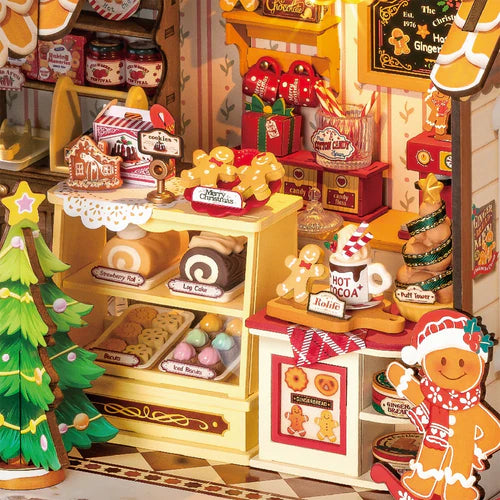 Gingerbread House DIY Wooden Miniature Kit – Cozy Christmas Cottage, 250 Pieces by Robotime