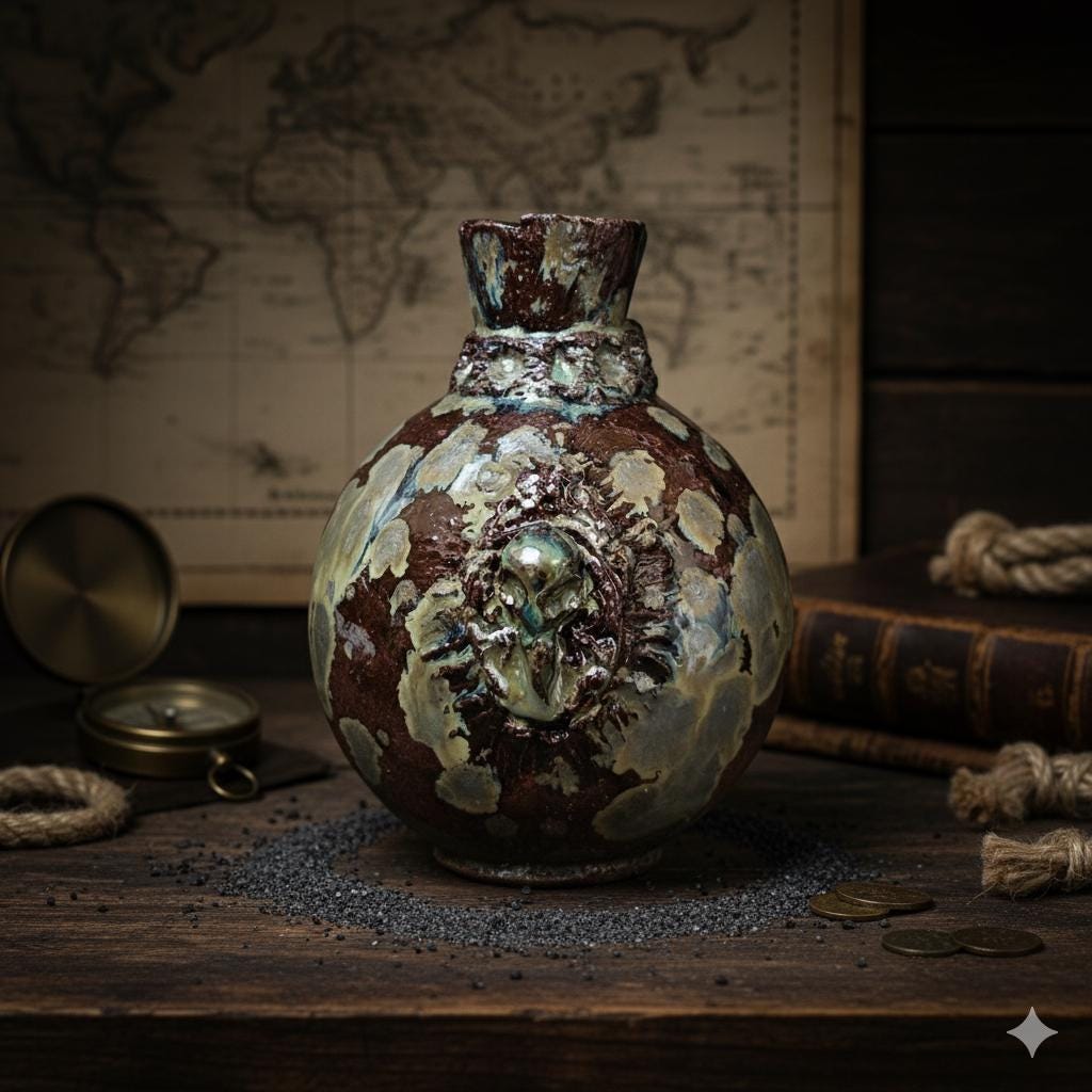 Shipwreck Oracle Ceramic Vase – Salt-Eaten Skull Vessel, Ø11×14 cm by Red Raven Pottery