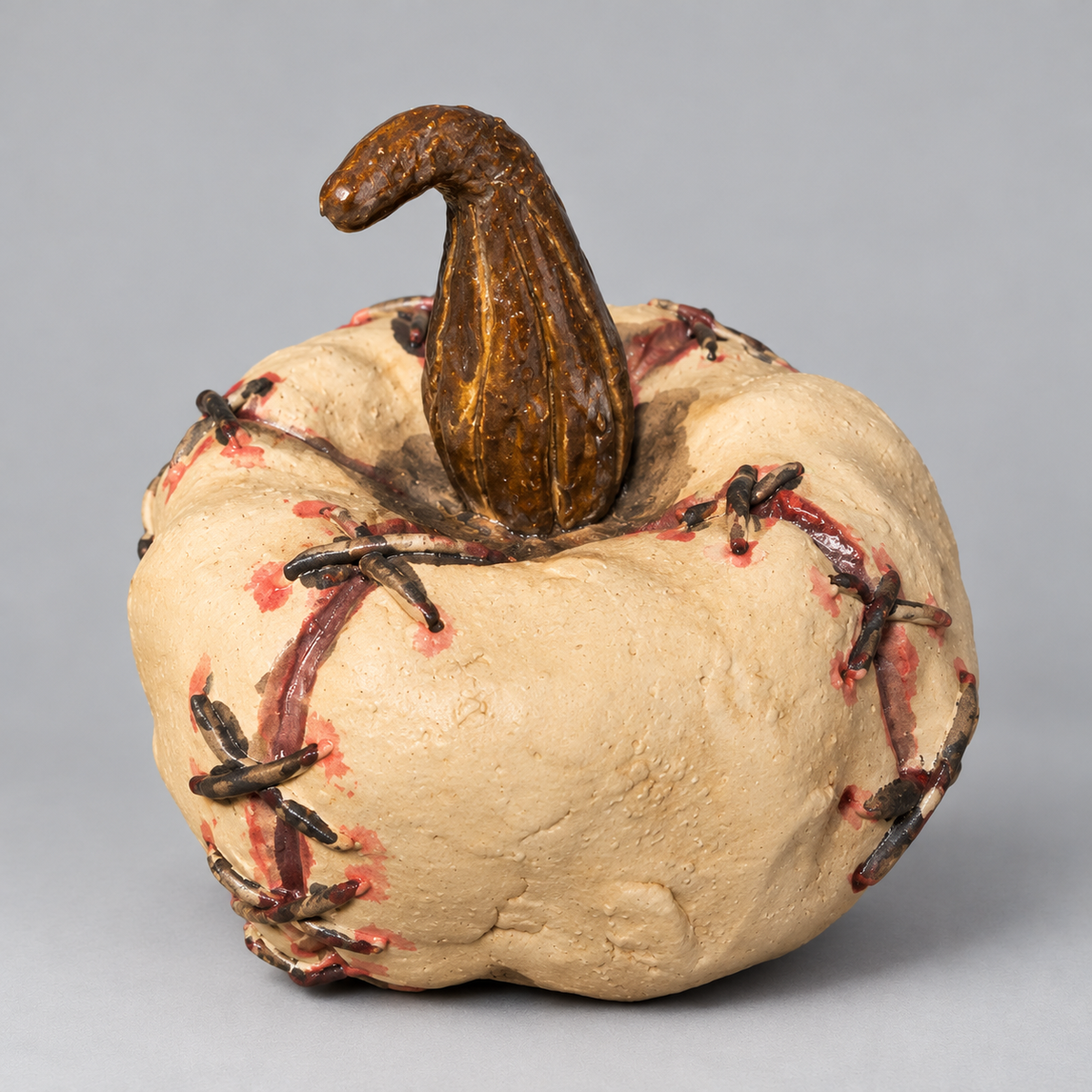 Skin Stitch Handmade Ceramic Pumpkins – Macabre Halloween Figurines, Various Designs by Red Raven Pottery