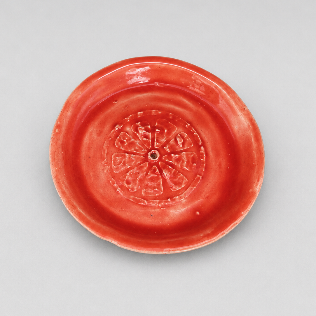 Summer Orchard Ceramic Incense Holder – Sunlit Ritual Dish, Ø8.5 × 1 cm by Red Raven Pottery