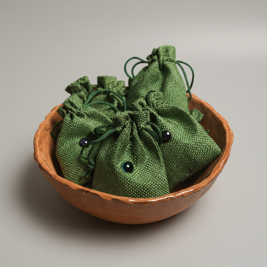 Talisman Hex Bag – Spirit Tool for Ritual & Everyday Magic, 7x9 cm by Hook & Hex with Handmade Ceramic Charm by Red Raven Pottery