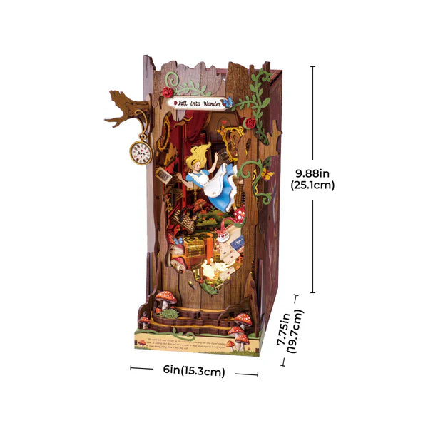 Down the Rabbit Hole DIY Wooden Book Nook Kit – Wonderland Tree Trunk, 300 Pieces by Robotime