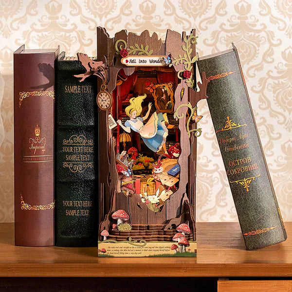 Down the Rabbit Hole DIY Wooden Book Nook Kit – Wonderland Tree Trunk, 300 Pieces by Robotime