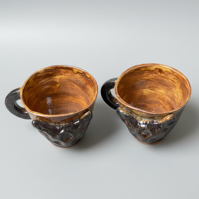Wicca Cat Ceramic Espresso Cups – Third Eye Familiar Duo, Ø6.5×5.5 cm by Red Raven Pottery