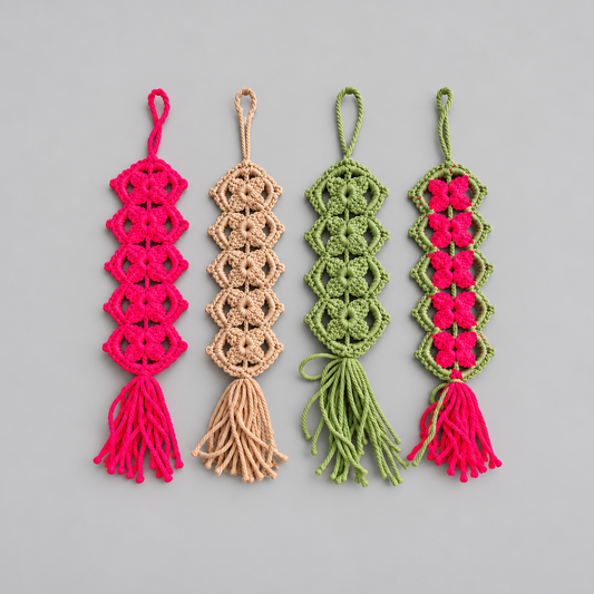 Winter Bloom Handmade Crochet Bag Hanging – Floral Openwork Accessory, Approx. 25 × 8 cm by Hook & Hex