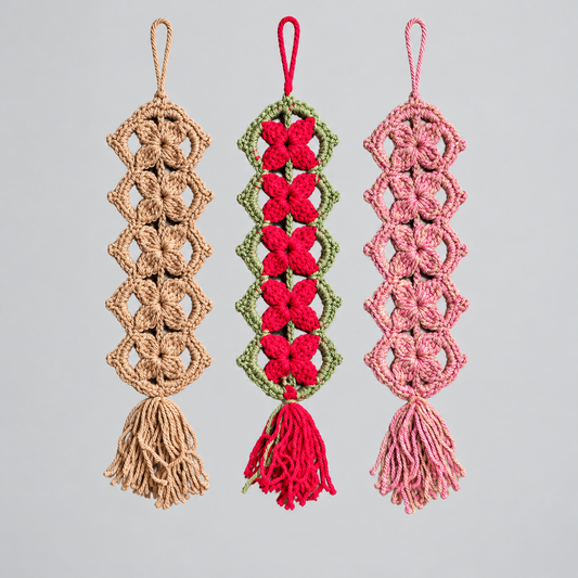 Winter Bloom Handmade Crochet Cabinet Hanging – Floral Openwork Decoration, Approx. 30 × 9.5 cm by Hook & Hex