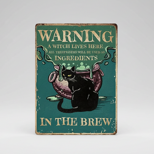 Witch Lives Here Metal Sign – Warning for Trespassers Wall Art, 20×30 cm