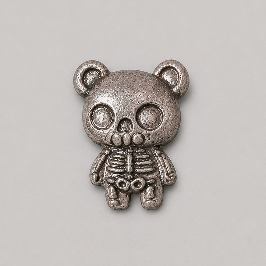 Zombear Fridge Magnet – Undead Bear Ceramic Ornament, 4.5×3.5 cm by Red Raven Pottery