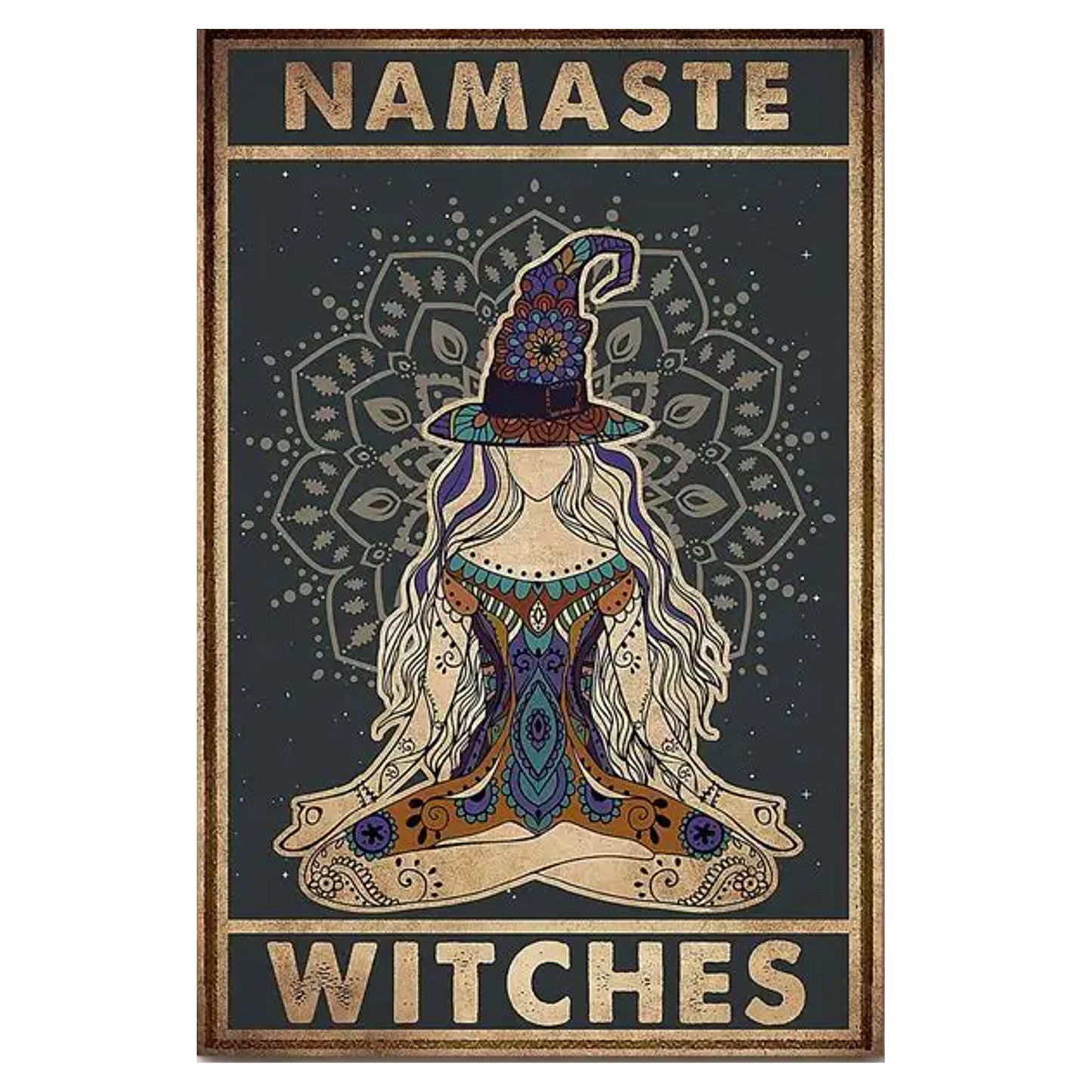 Namasté Witches Metal Sign – Cheeky Greeting Wall Art, 30×20 cm