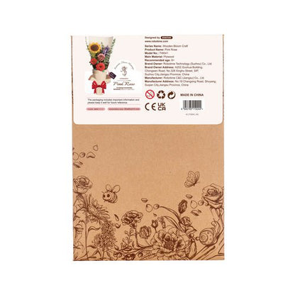 Pink Rose DIY Wooden Flower Kit – Blossom of Quiet Romance, 104 Pieces by Robotime