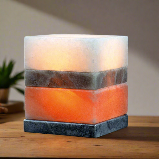 Sanctum Salt Lamp – Crystal Cube Light with Elemental Hues, 15×15×19 cm