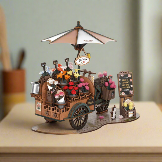 Bloom on Wheels DIY Wooden Blossom Cart Kit – Vintage Market Charm, 187 pieces by Robotime