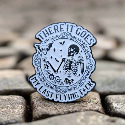 There It Goes Enamel Pin – Flying Bats & Skeleton Metal Badge