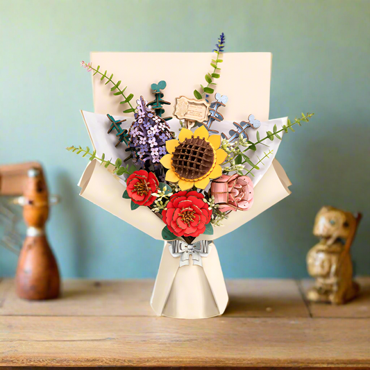 Late Summer Beauty DIY Wooden Flower Kit – Handbuilt Blooming Arrangement, 581 Pieces by Robotime