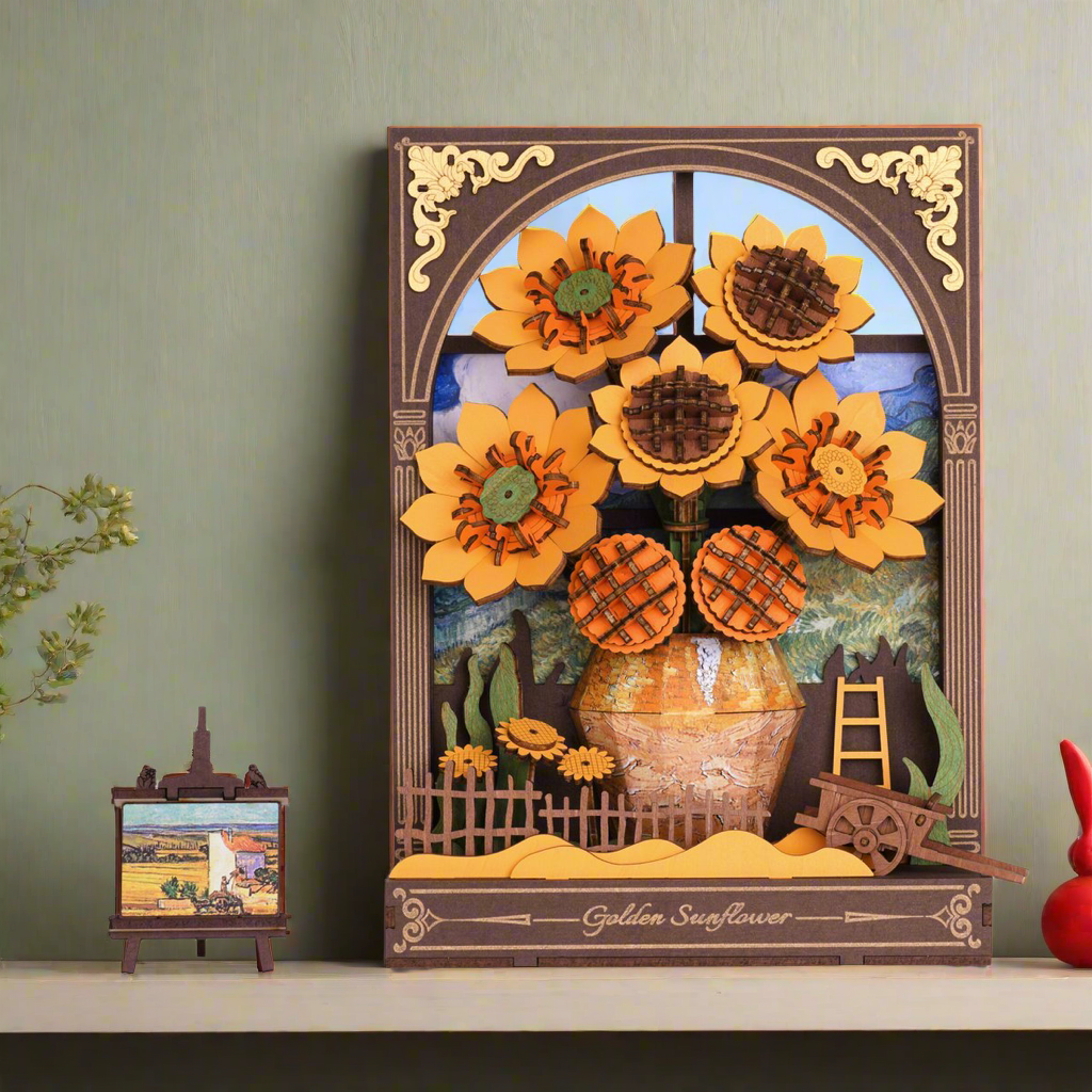 Golden Sunflower DIY Wooden Painting Kit – Sunset Glow Table & Wall Art, 266 Pieces by Robotime