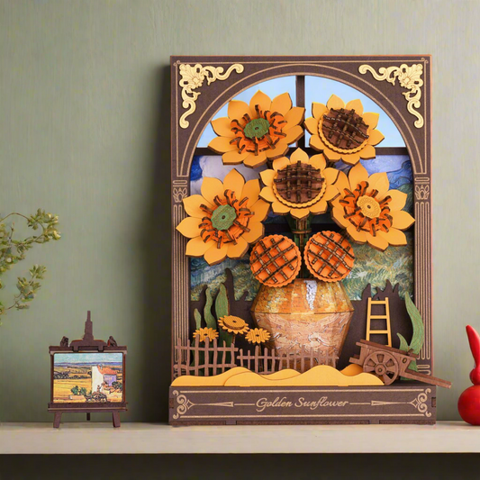 Golden Sunflower DIY Wooden Painting Kit – Sunset Glow Table & Wall Art, 266 Pieces by Robotime