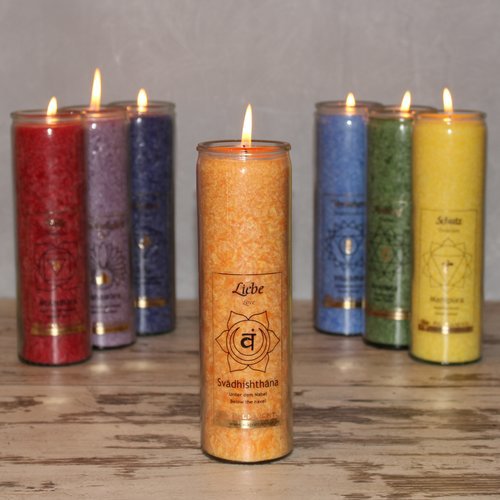 Swadhishthana Chakra Candle – Long Burning Spiritual Glass Candle, Orange, 20cm