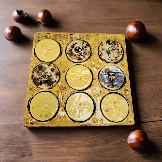 Sunset Shadow Tic Tac Toe Board – Handmade Ceramic Game Ritual, 18×18 cm by Red Raven Pottery