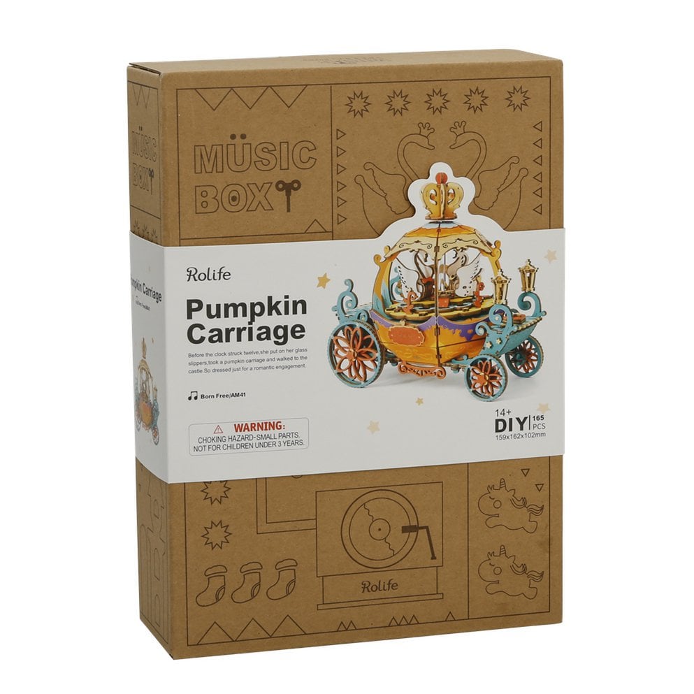 Enchanted Pumpkin Carriage DIY Wooden Music Box – Elegant Fairytale Ride, 165 pieces by Robotime