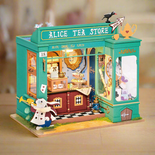 Alice’s Tea Store DIY Wooden Miniature Kit – Wonderland Tea Shop, 148 Pieces by Robotime