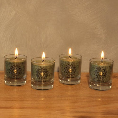 Anahata Chakra Candles – Set of 4 Heart Energy Glass Candles, Green, 4cm