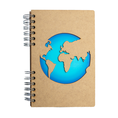 "Blue Earth" houten en gerecycled papieren notitieboek - duurzaam notitie- en schetsboek, navulbaar