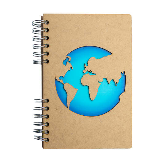 "Blue Earth" houten en gerecycled papieren notitieboek - duurzaam notitie- en schetsboek, navulbaar