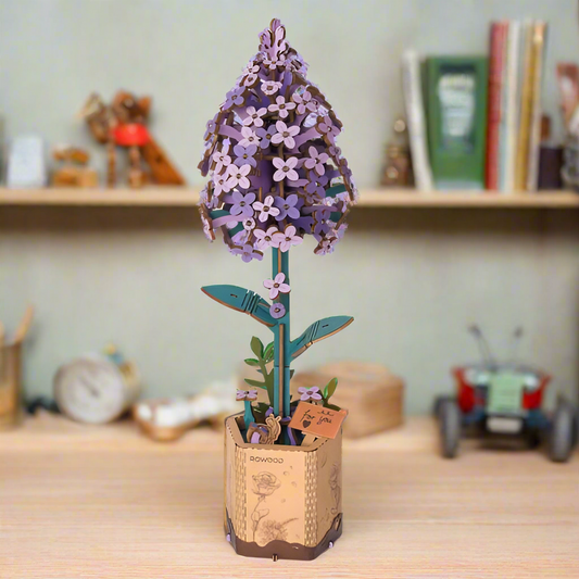 Lilac Lavender DIY Wooden Flower Kit – Florets of Gentle Mystery, 154 Pieces by Robotime