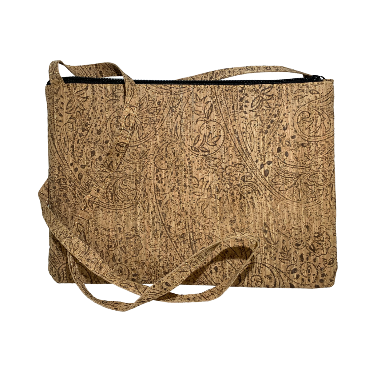 Eco-Chic Vegan Cork Shoulder Bag with Wallet – Floral Paisley Design