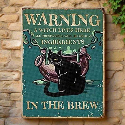 Witch Lives Here Metal Sign – Warning for Trespassers Wall Art, 20×30 cm