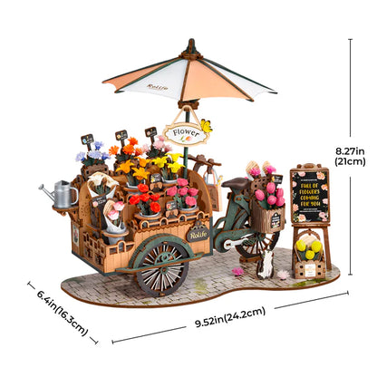 Bloom on Wheels DIY Wooden Blossom Cart Kit – Vintage Market Charm, 187 pieces by Robotime
