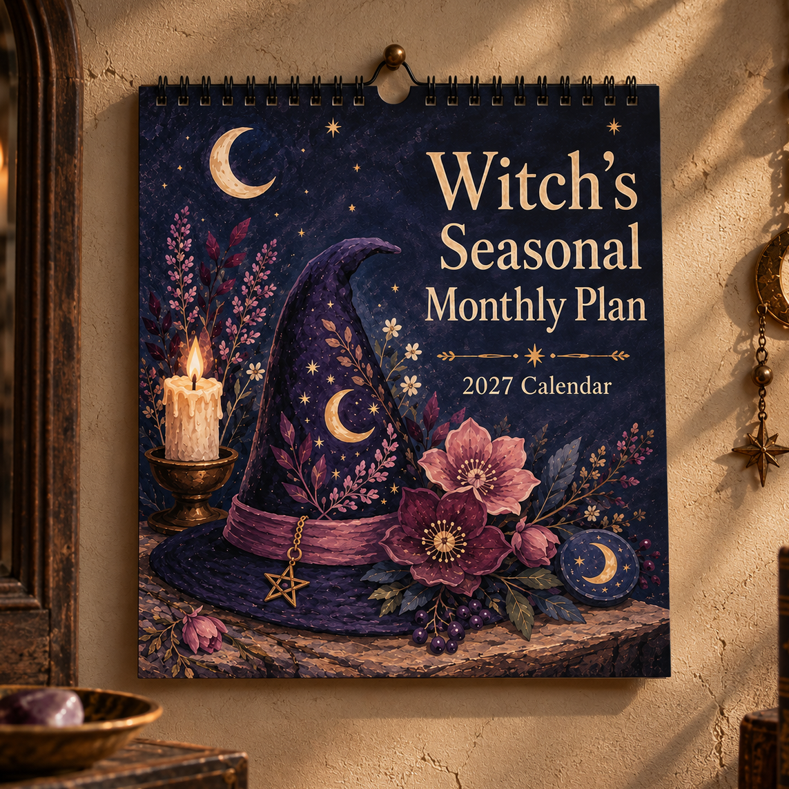 2027 Witch’s Seasonal Monthly Plan – Moon Phase Wall Calendar, 21 × 21 cm