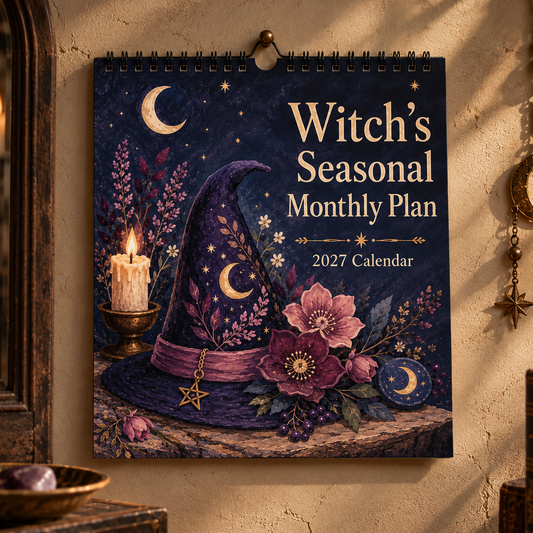 2027 Witch’s Seasonal Monthly Plan – Moon Phase Wall Calendar, 21 × 21 cm