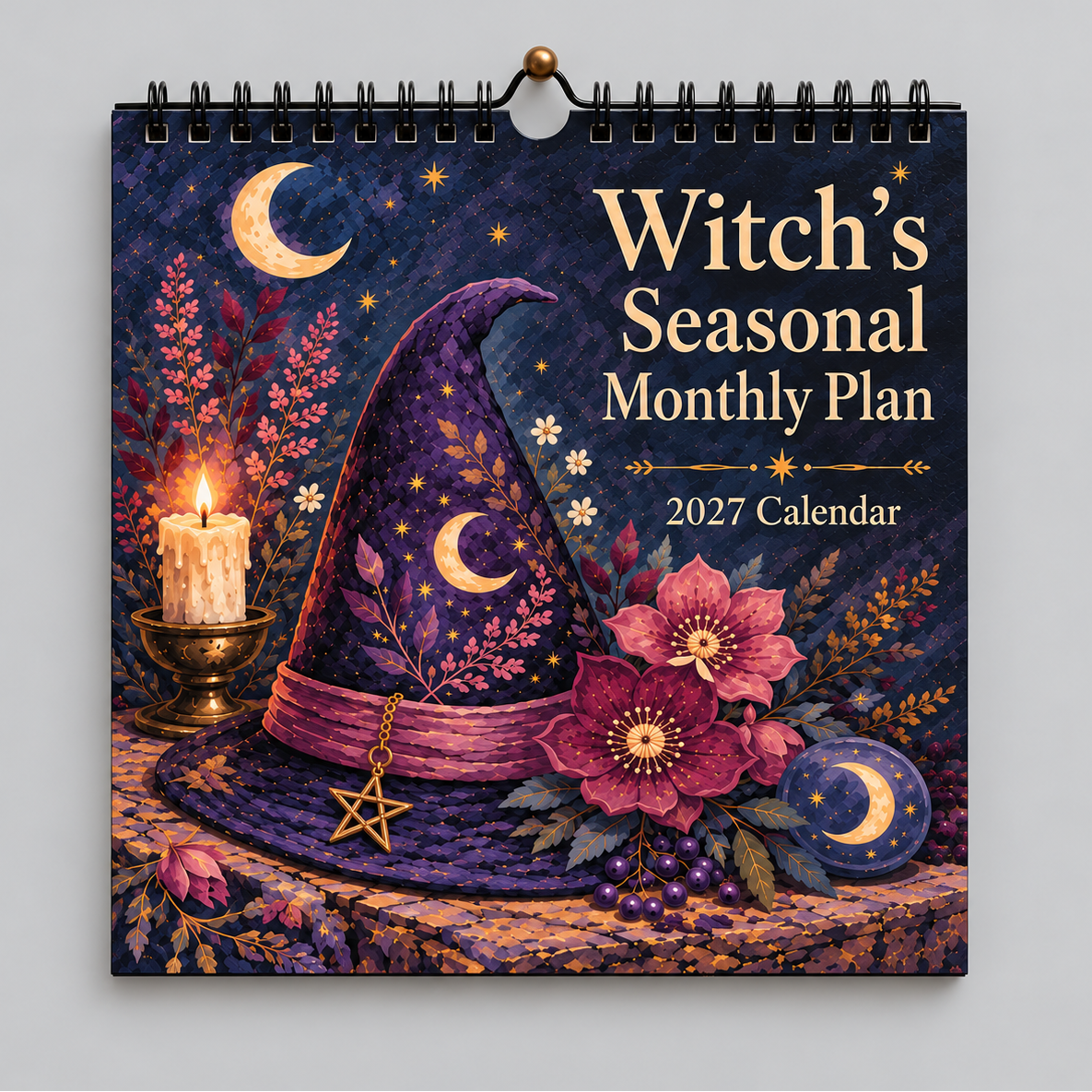 2027 Witch’s Seasonal Monthly Plan – Moon Phase Wall Calendar, 21 × 21 cm