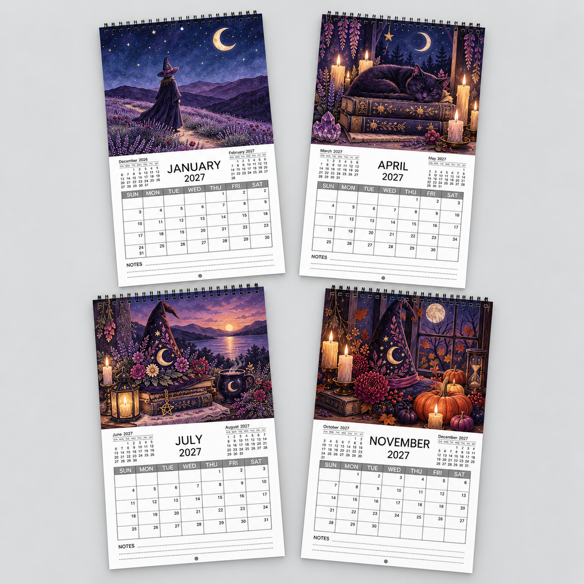 2027 Witch’s Seasonal Monthly Plan – Moon Phase Wall Calendar, 21 × 21 cm