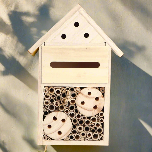 Sun Nook Wooden Insect Hotel – Bright Haven for Pollinators, Ø15.5×23×7 cm