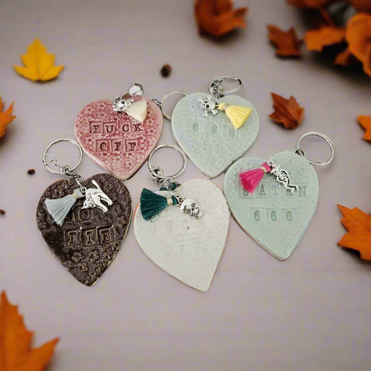 Not So Loving Heart Keychain – Unapologetic Ceramic Charm, 6×5 cm