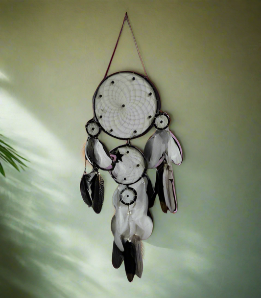 Nachtdromenvanger "Zwarte Maan" - Boho Talisman voor Bescherming en Mysterie, 80 cm