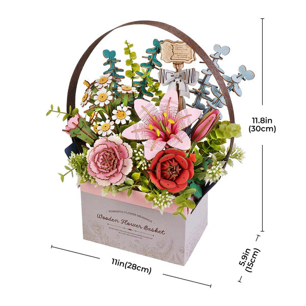 Blooming Basket DIY Wooden Flower Kit – Everlasting Gifting Arrangement, 428 Pieces by Robotime