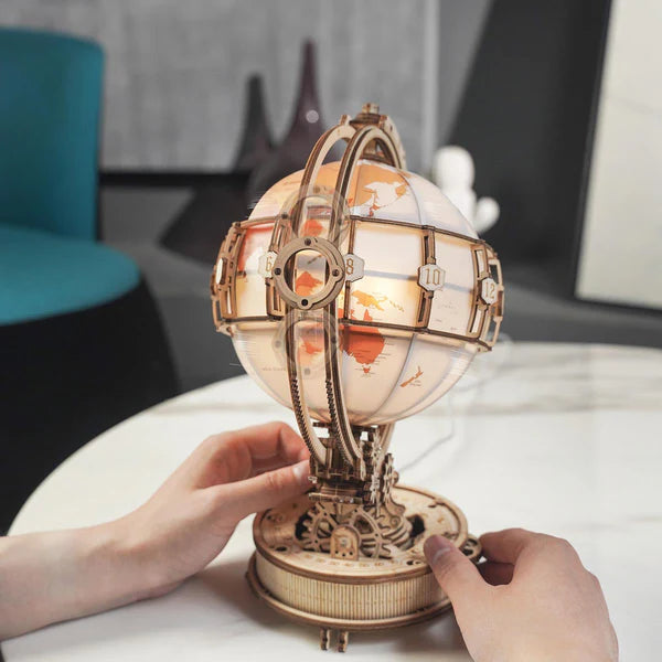 Luminous World DIY Wooden Globe Kit - Mechanical Sphere of Light, 180 pieces by Robotime